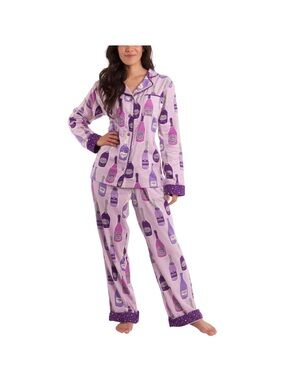 Munki Munki Ladies Flannel Pajama Set Purple Champagne
